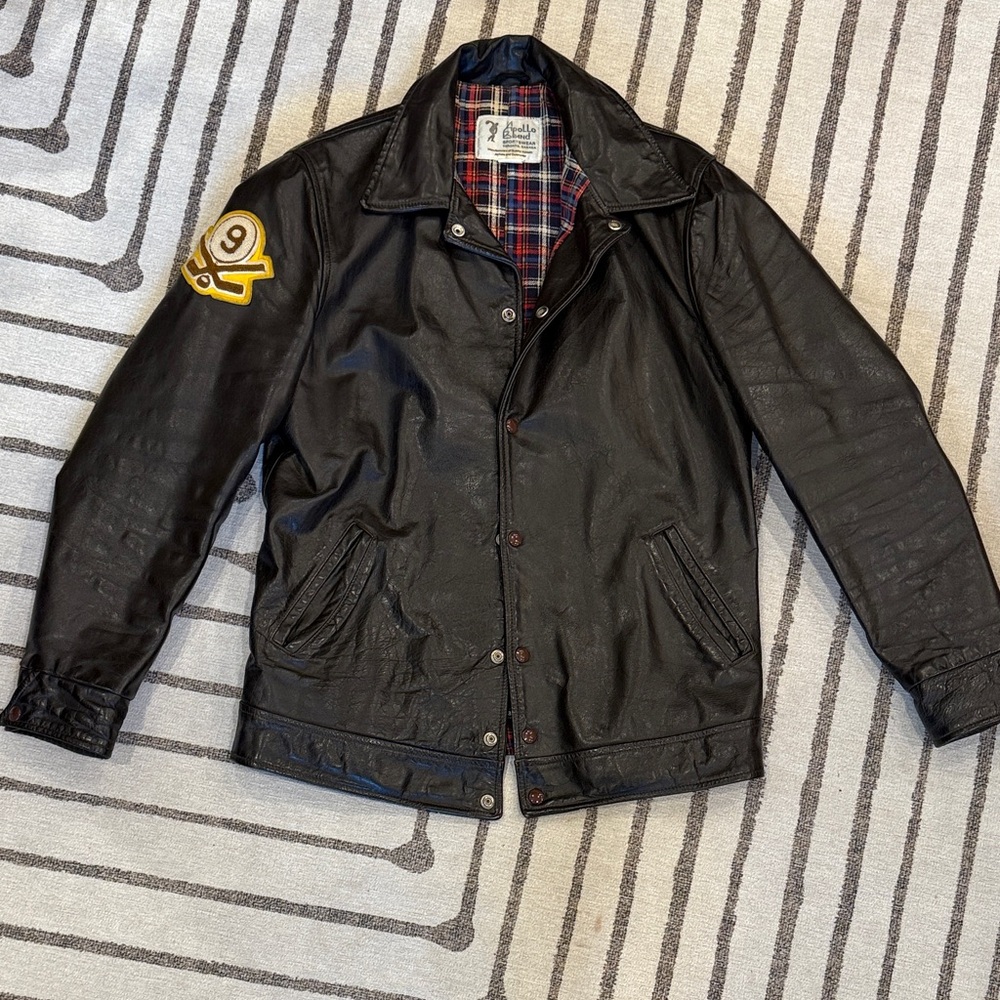 Vintage Chocolate Leather Letterman Jacket with Patch